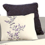 Benzara 7 Piece Queen Polyester Comforter Set with Leaf Embroidery, Gray and Purple