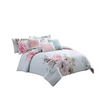Benzara Queen Size 7 Piece Fabric Comforter Set with Floral Prints, Multicolor
