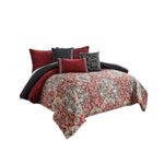 Benzara 10 Piece King Size Comforter Set with Medallion Print, Red and Blue