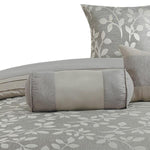 Benzara Queen Size 7 Piece Fabric Comforter Set with Leaf Prints, Gray