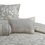 Benzara Queen Size 7 Piece Fabric Comforter Set with Leaf Prints, Gray