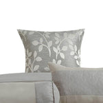 Benzara Queen Size 7 Piece Fabric Comforter Set with Leaf Prints, Gray