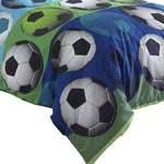 Benzara 3 Piece Twin Size Comforter Set with Soccer Theme, Multicolor