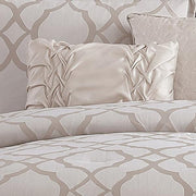 Benzara 10 Piece King Size Fabric Comforter Set with Quatrefoil Prints, White