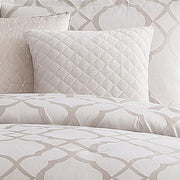 Benzara 10 Piece King Size Fabric Comforter Set with Quatrefoil Prints, White