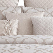 Benzara 10 Piece King Size Fabric Comforter Set with Quatrefoil Prints, White