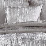 Benzara King Size 7 Piece Fabric Comforter Set with Crinkle Texture, Silver