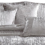Benzara King Size 7 Piece Fabric Comforter Set with Crinkle Texture, Silver