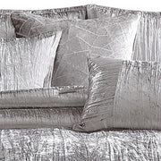 Benzara King Size 7 Piece Fabric Comforter Set with Crinkle Texture, Silver
