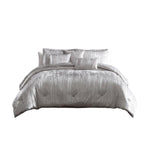 Benzara King Size 7 Piece Fabric Comforter Set with Crinkle Texture, Silver