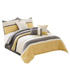 Benzara Quatrefoil Print Queen Size 7 Piece Fabric Comforter Set, Yellow and Gray