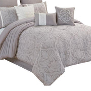 Benzara King Size 10 Piece Fabric Comforter Set with Medallion Prints, White