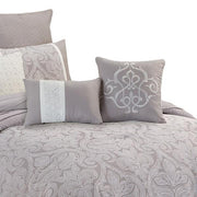 Benzara Queen Size 9 Piece Fabric Comforter Set with Medallion Prints, White