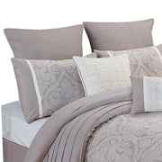 Benzara Queen Size 9 Piece Fabric Comforter Set with Medallion Prints, White