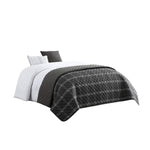 Benzara 8 Piece King Size Fabric Comforter Set with Oversized Check Prints, Black