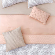 Benzara 8 Piece Queen Comforter and Coverlet Set with Floral Swirl Pattern, Pink