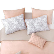 Benzara 8 Piece Queen Comforter and Coverlet Set with Floral Swirl Pattern, Pink