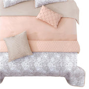 Benzara 8 Piece Queen Comforter and Coverlet Set with Floral Swirl Pattern, Pink