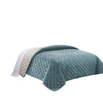 Benzara 3 Piece Twin Size Coverlet Set with Stitched Diamond Pattern, Teal Green
