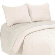 Benzara 3 Piece Queen Quilt Set with Vertical and Horizontal Stitched Details,White