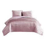 Benzara 3 Piece King Size Coverlet Set with Stitched Square Pattern, Pink
