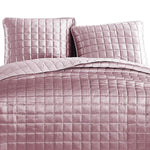 Benzara 3 Piece Queen Size Coverlet Set with Stitched Square Pattern, Pink
