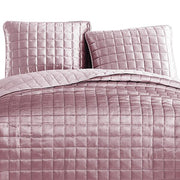 Benzara 3 Piece Queen Size Coverlet Set with Stitched Square Pattern, Pink