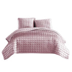 Benzara 3 Piece Queen Size Coverlet Set with Stitched Square Pattern, Pink