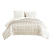 Benzara 3 Piece Queen Size Coverlet Set with Stitched Square Pattern, Cream