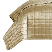 Benzara 3 Piece King Size Coverlet Set with Stitched Square Pattern, Gold