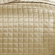 Benzara 3 Piece King Size Coverlet Set with Stitched Square Pattern, Gold