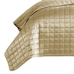 Benzara 3 Piece Queen Size Coverlet Set with Stitched Square Pattern, Gold