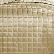 Benzara 3 Piece Queen Size Coverlet Set with Stitched Square Pattern, Gold