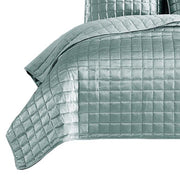 Benzara 3 Piece King Size Coverlet Set with Stitched Square Pattern, Sea Green