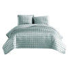 Benzara 3 Piece King Size Coverlet Set with Stitched Square Pattern, Sea Green