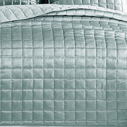 Benzara 3 Piece Queen Size Coverlet Set with Stitched Square Pattern, Sea Green