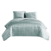 Benzara 3 Piece Queen Size Coverlet Set with Stitched Square Pattern, Sea Green