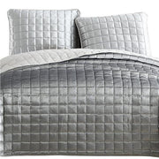 Benzara 3 Piece King Size Coverlet Set with Stitched Square Pattern, Silver