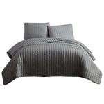 Benzara 3 Piece Crinkles King Size Coverlet Set with Vertical Stitching, Gray