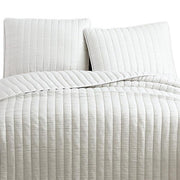 Benzara 3 Piece Crinkles King Size Coverlet Set with Vertical Stitching, White