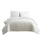 Benzara 3 Piece Crinkles King Size Coverlet Set with Vertical Stitching, White