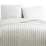Benzara 3 Piece Crinkle Queen Size Coverlet Set with Vertical Stitching, White