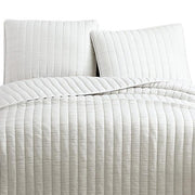 Benzara 3 Piece Crinkle Queen Size Coverlet Set with Vertical Stitching, White