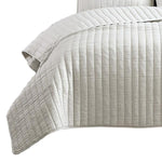 Benzara 3 Piece Crinkle Queen Size Coverlet Set with Vertical Stitching, White