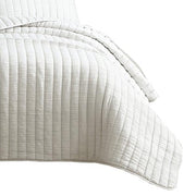 Benzara 3 Piece Crinkle Queen Size Coverlet Set with Vertical Stitching, White
