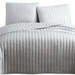 Benzara 3 Piece Crinkle King Size Coverlet Set with Vertical Stitching, Light Gray