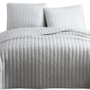 Benzara 3 Piece Crinkle King Size Coverlet Set with Vertical Stitching, Light Gray
