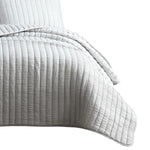 Benzara 3 Piece Crinkle King Size Coverlet Set with Vertical Stitching, Light Gray