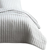 Benzara 3 Piece Crinkle King Size Coverlet Set with Vertical Stitching, Light Gray