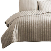 Benzara 3 Piece Crinkles King Size Coverlet Set with Vertical Stitching, Brown